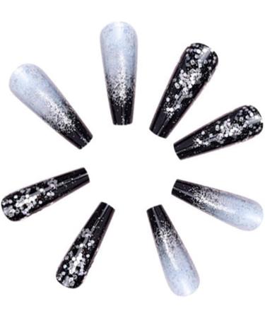 sunroot Black Gradient Applique Diamond False Nails Long Coffin Nail Tips Detachable Press on Nails Glitter Diamond Nails Nail Art - Buy Online on SooperMarket.com