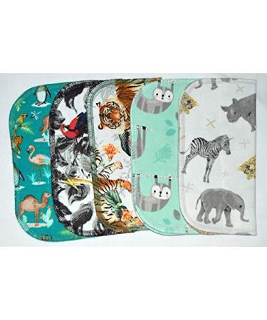 2 Ply Printed Flannel 8x8 Inches Set of 5 Little Wipes Zoological Wildlife