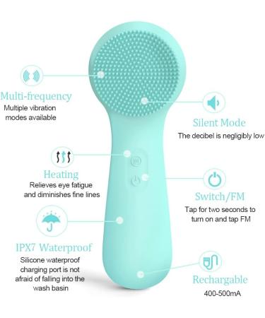 Silicone Electric Facial Cleansing Brush | Waterproof Heated Sonic | 4 Modes for Deep Cleaning & Exfoliating | Blackhead Removal | Mother's Day Gift | Green - Medium - Buy Online on SooperMarket.com