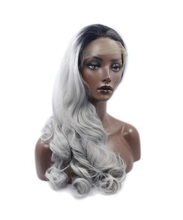 BGHJUE Silver Grey Black Lace Front Wig - 22 Long Wave Synthetic Wig for Women - Buy Online on SooperMarket.com