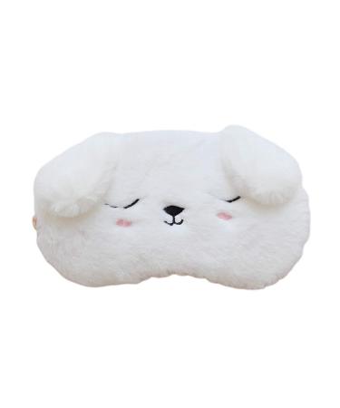 Zeiwohndc Super Cute Plush Sleep Eye Mask Cartoon White Dog Animal Satin Lined Sleeping Blindfold Eyeshade Cover Blinder for Home Travel