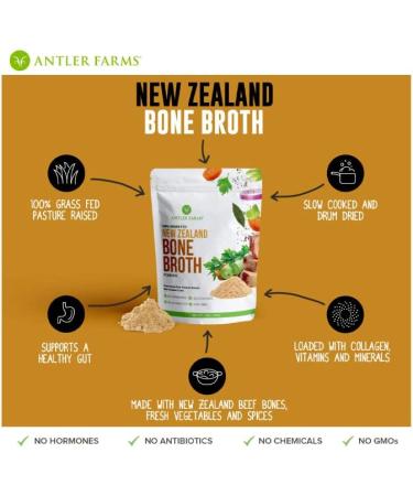 Antler Farms 100% Grass Fed New Zealand Bone Broth Powder 200g - 40 Servings | Slow Cooked, Gently Dried, Light Flavor | No Hormones, Antibiotics, GMOs - Buy Online on SooperMarket.com