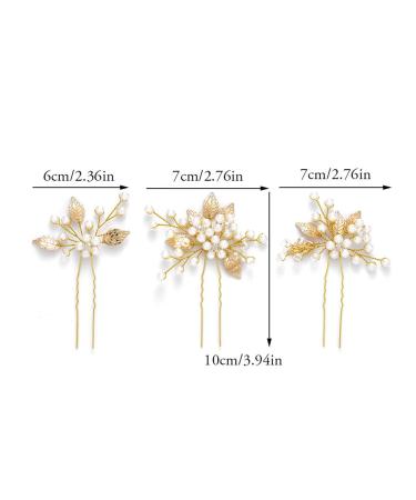 Gorais Pearl Bride Wedding Hair Pins - Leaf Bridal Hair Pieces Rhinestone Hair Clips (Pack of 3) - Gold Accessories for Women and Girls - Buy Online on SooperMarket.com