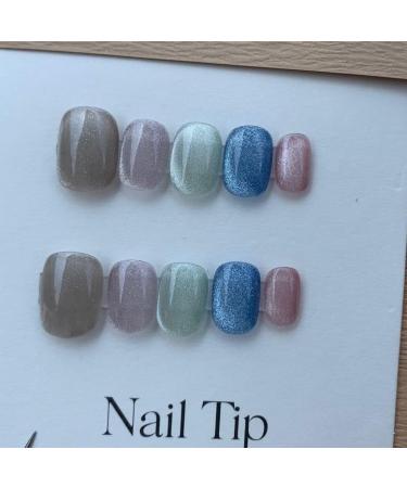 Handmade Phototherapy Wearing Nail Colorful Chasing Cat Eye Short Nail Beauty Nail Patch Nail False nails (Color : A Size : M) - Buy Online on SooperMarket.com