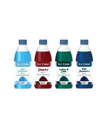 Syrup for Ice Cone Mixed Popular Flavour Syrups can be used with All Slush| Slushie Machines Cherry Blue Bubblegum lemon & lime Blue raspberry Each 250 ml (Pack of 4)