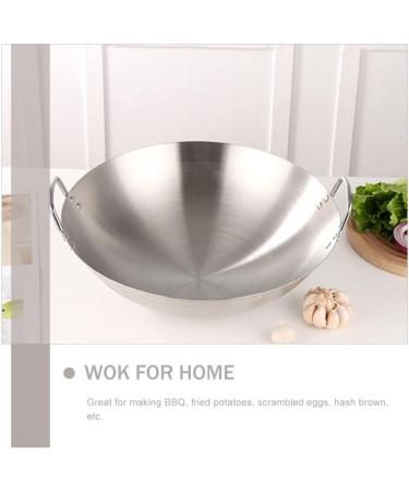 DELURA Japanese Wok Chinese Cooking Pot Kitchen Frying Pan Stainless Steel Pan Cooking Pan with Handle Frying Pan Wok Pan Stainless Steel Cooking Utensils (Color : Silver Size : 32X32CM) 32X32CM Silver - Buy Online on SooperMarket.com