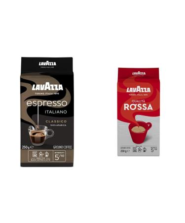 Lavazza Espresso Italiano Classico ground coffee with floral and fruity aroman informers intensity 5 medium roasting 250 g package & ground coffee - Qualit Rossa - 1 Pack (1 x 250 g) bundle with ground coffee - Qualit Rossa