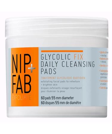 Nip + Fab Glycolic Acid Fix Daily Cleansing Pads for Face with Hyaluronic Acid  Witch Hazel  Exfoliating Resurfacing AHA Facial Cleanser Pad for Exfoliation Even Skin Tone Brighten Skin  60 Pads