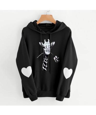 Women's Tops Long Sleeve Heart Hoodie Sweatshirt Ladies Jumper Drawstring Pocket Pullover Love Daisy Print Blouse 4X-Large Giraffe - Black - Buy Online on SooperMarket.com
