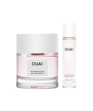 OUAI Melrose Place Eau de Parfum Set - Elegant Womens Perfume for Everyday Wear - Fresh Floral Scent Notes of Champagne Bergamot & Rose with Hints of Cedarwood & Lychee (2 Count 0.34 Oz/1.7 Oz)