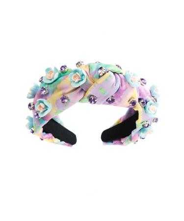 vreplrse Durable And Reliable Jeweled Wide Top Knot Headband For Long-lasting Beauty Polyester Rhinestone Pearl Knot Headbands Blue purple