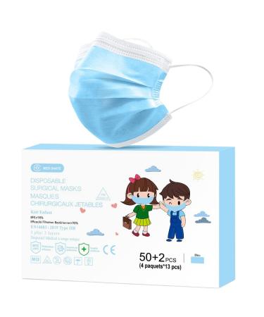 Medi Sant 50+2 units Surgical disposable mask Children's mask Medical masks oral and nose protection CE certified 14683: 2019 standards type iir BFE finance 3-layer masks blue