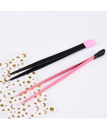 Nail Tweezers Double Sided Nail Art Sticker Silicone Press Rhinestone Picker Nippers Pink Brushes - Buy Online on SooperMarket.com