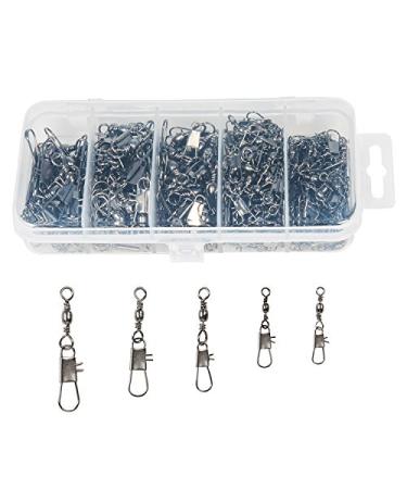 ReeMoo 200PCS Fishing Rolling Ball Bearing Barrel Swivel with Safety Snap Connector Fishing Accessories #2#4#6#8#10