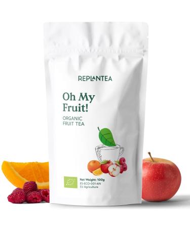 Oh My Fruit Organic Loose Leaf 100g (50 Cups) | Fruit Tea Loose with Orange Raspberry Apple Lemongrass and Real Stevia Leaf REPLANTEA