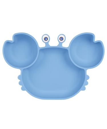 Vicloon Silicone Suction Plate for Toddlers Baby Suction Plate Baby Cutlery Feeding Training Divided Plate Non Slip Silicone Baby Weaning Plate for Most Highchairs Trays (Blue)