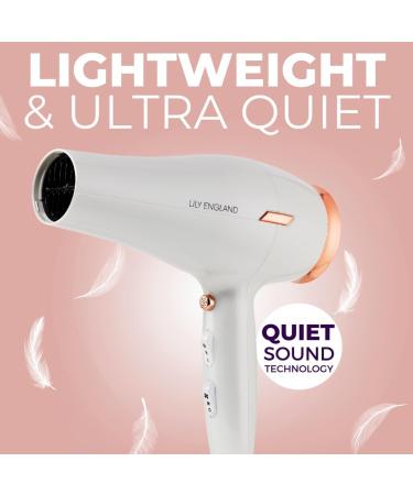 Lily England Lightweight Hair Dryer - Quiet & Powerful with Cold Setting, White & Rose Gold - Buy Online on SooperMarket.com