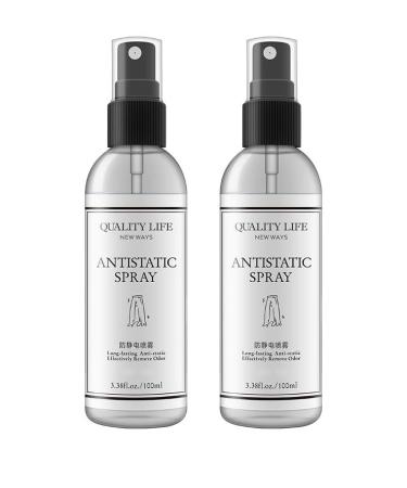 (2 Bottles) Static Shield Spray Reduce Static in Clothes and Hair Anti-Frizz Flat Crease Less Static