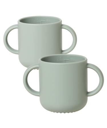 ROCCED Silicone Training Cup for Infants 2 Handles  Toddler Learning Cup Baby Drinking Open Cups Easy Grip Handles Toddler Cup for 6 Months+ 150ml/5oz-Sage