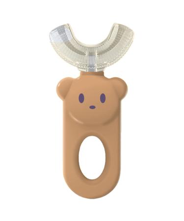 JENPECH Kids U-Shaped Toothbrush - Cartoon Bear Shape - Food Grade Soft Silicone Brush Head 360 Oral Teeth Cleaning Design for Toddlers and Children Brown