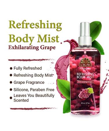 OKAY Fragrance Exhilarating Grape Body Mist - Body Spray for Women Light Perfume Mist for Skin Clean Refreshing Scent Uplifting and Fruity Silicone and Paraben Free - 8 Fl Oz - Buy Online on SooperMarket.com