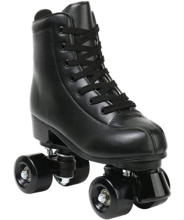 XUDREZ Double-Row PU Leather High-top Roller Skates | Unisex 4-Wheel Shiny Black Roller Skates | Women's 11 / Men's 9.5 - Buy Online on SooperMarket.com