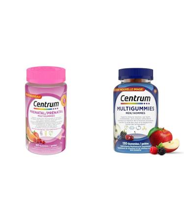 Centrum Prenatal Multigummies with DHA and Folic Acid Postpartum Multivitamin and Mineral Supplemen & Men MultiGummies Multivitamins/Minerals Gummies Cherry Berry and Apple Flavours VITAMIN + VITAMIN