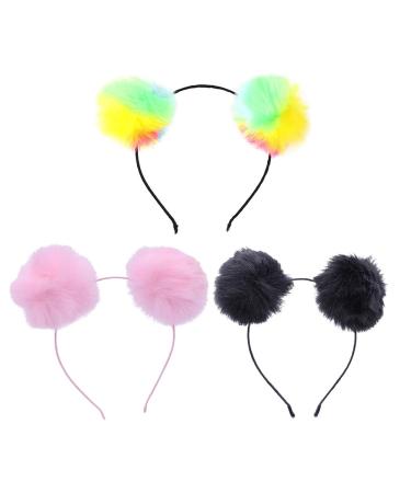 Frcolor Fuzzy Ball Cat Ear Headband Lovely Hairband Accessories for Christmas Children Kids 3pcs Random Color