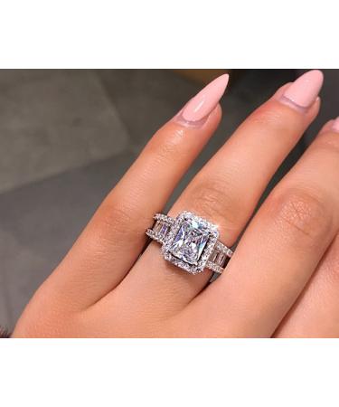 LTCXCXCD14k Gold-Plated 925 Silver Cubic Zirconia Promise Square Ring Engagement Wedding Ring Ladies Evening Jewelry (7)