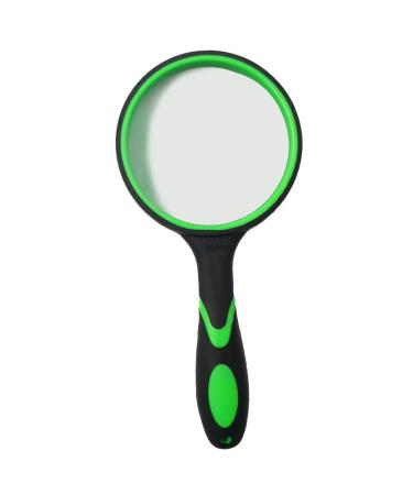Lupe 10x hand reading with a non-slip soft rubber ripep 75 mm magnifying glass break-proof magnification mirror for reading books inspection insects (green)