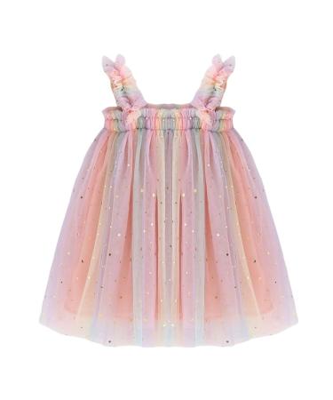 PythJooh Baby Girl Tulle Dress Toddler Girl Sleeveless Butterfly Wings Tutu Princess Dress Daisy Stars Sundresses for 0-4Years 6-9 Months Starry Pink