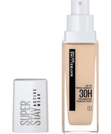 Maybelline New York waterproof make-up foundation with high opacity long-lasting facial make-up Super Stay Active Wear color: No. 3 True Ivory (Hell) 1 x 30 ml
