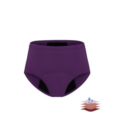Leovqn Period Pants for Women Lace Trim Menstrual Underwear Heavy Flow Period Knickers Leakproof Postpartum Briefs XXL Purple
