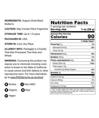 Organic Dried Black Mulberries 2 Pounds | Non-GMO Raw Fruit | Unsulfured & Unsweetened | Vegan & Kosher | Great for Snacking, Desserts & Granola | No Sugar Added | Morus nigra - Buy Online on SooperMarket.com