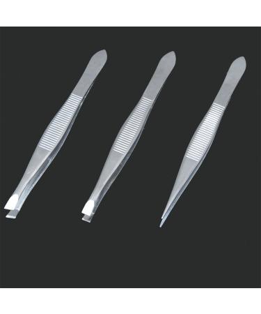 Luxxii Stainless Steel Tweezers Set - Slant Tip & Flat Point (3 Pack) for Hair Plucking and Eyebrow Grooming - Buy Online on SooperMarket.com
