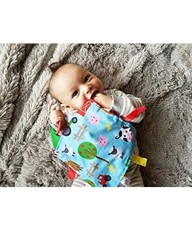 Farm Friends Baby Sensory Crinkle & Teething Square Lovey | 8x8 Inch | Closed Ribbon Tags | Cognitive, Social & Emotional Development - Buy Online on SooperMarket.com