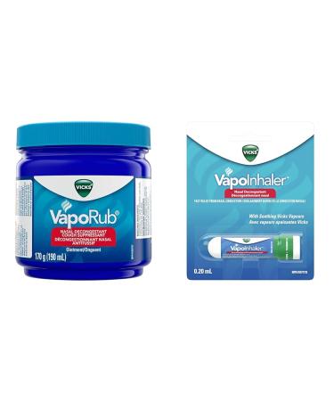 Vicks VapoRub Nasal Decongestant Cough Suppressant Relief from Cold Aches & Pains & Vapoinhaler Nasal Decongestant with Soothing Vapors for Temporary Relief due to a Cold 190 ml (Pack of 1) Original+ VapoInhaler