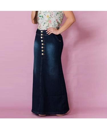 Sanahy Women's Casual High Waist Denim A-Line Skirt | Knee-Length Fishtail Jean Skirt - XL Dark Blue - Buy Online on SooperMarket.com