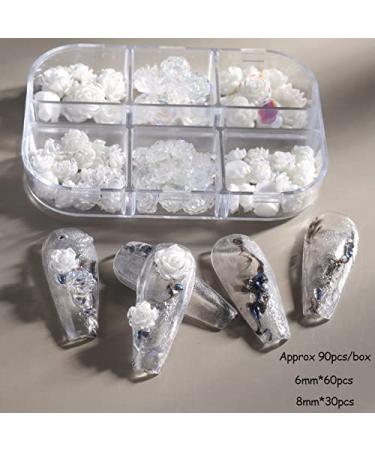 3D White Aurora Camellia Nail Charms - 90Pcs Elegant Wedding Nail Art Jewelry for DIY Decorations - Buy Online on SooperMarket.com