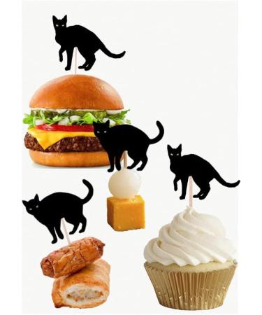 Halloween Black Cat Cupcakes Toppers Party Food Decorations Sticks Picks (24 Pack) - Buy Online on SooperMarket.com