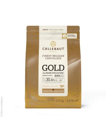 Callebaut Gold 30.4% - Finest Belgian Caramel Chocolate Chips (callets) 2.5kg 2.5 kg (Pack of 1)