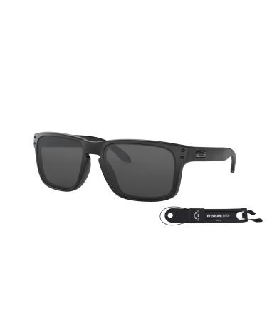 Oakley Holbrook OO9102 Sunglasses For Men Bundle Leash + VISIOVA Accessories Matte Black / Grey (9102e5)
