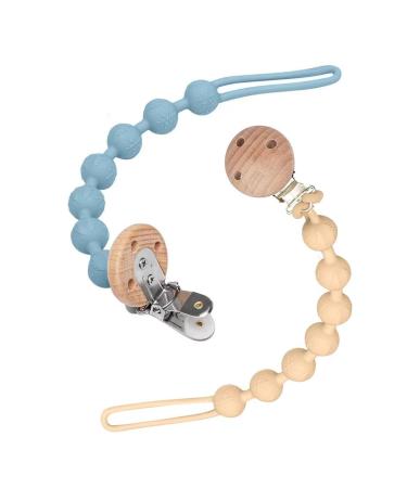 Pacifier chain silicone Wesweet BPA free pacifier band with gift packaging great baby gifts for young and girls (blue+apricot)