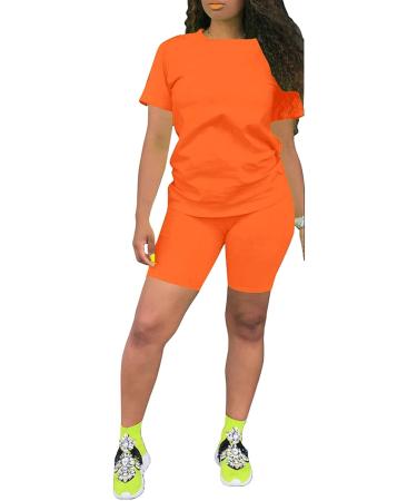 PINSV Women's Summer Bodycon Short Pants Workout Set - Orange, Large - Buy Online on SooperMarket.com