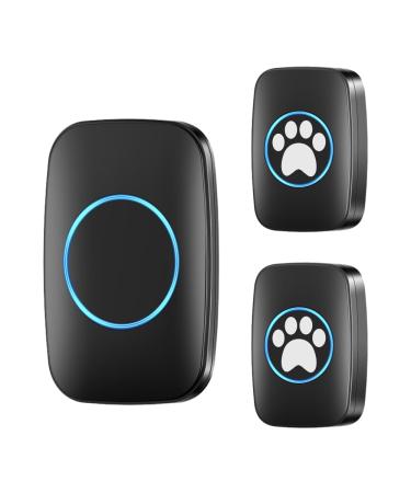 Wireless touches litter bells/dog ring buzzer intelligent LED flash for dogs for dogs waterproof door bell with 300 m range 60 ringtones and 5 steps Adjustable volume black 2 transmitter +1 receiver