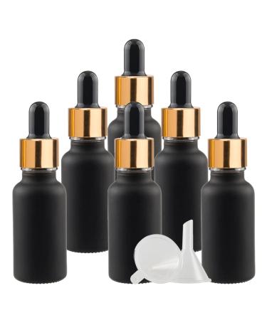 ZEOABSY 6 Pieces 20ml Empty Frosted Black/Gold Glass Dropper Bottles with Glass Pipette for Essence Essential Oil Elite Fluid Travel Cosmetics Storage Containers