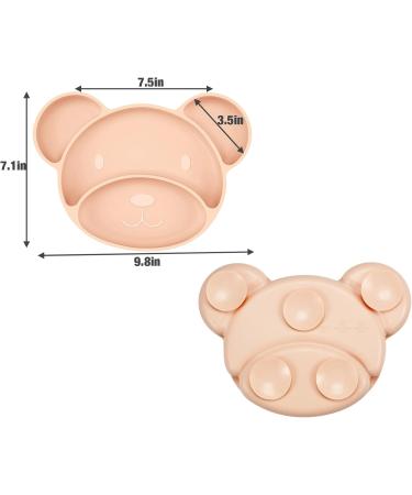 PandaEar Silicone Suction Plate Toddler Set | BPA-Free Divided Baby Food Plate with Spoon and Fork | Dishwasher & Microwave Safe | Bear Shape (Pink) - Buy Online on SooperMarket.com