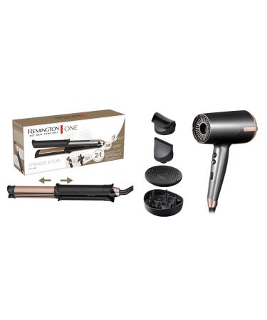Remington hair styling set one: smooth iron & curling iron 2in1 multi -style S6077 + hair dryer ions 120 km/h air flow for quick drying D6077 Bundle Set: MultiSstyler + hair dryer