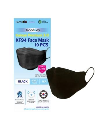 (Pack of 10) Black Disposable KF-94 Face Mask 4-Layer Filters Made in Korea Nose Mouth Covering Dust Mask (individual Packed)(Black Color)