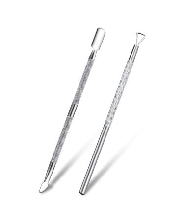 Sularpek 2 Pack Cuticle Pusher and Cuticle Peeler Cuticle Pusher Stainless Steel Dual Head Nail Scraper Nail Gel Polish Remover Tool for Fingernails and Toenails(Silver)